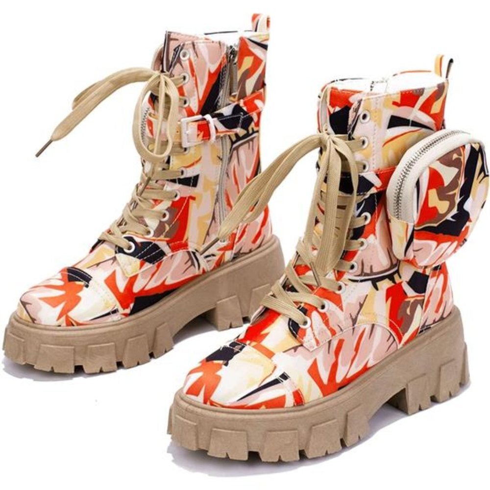 Women's Combat Platform Boots with Chunky Block Heels, High Tops Boots
